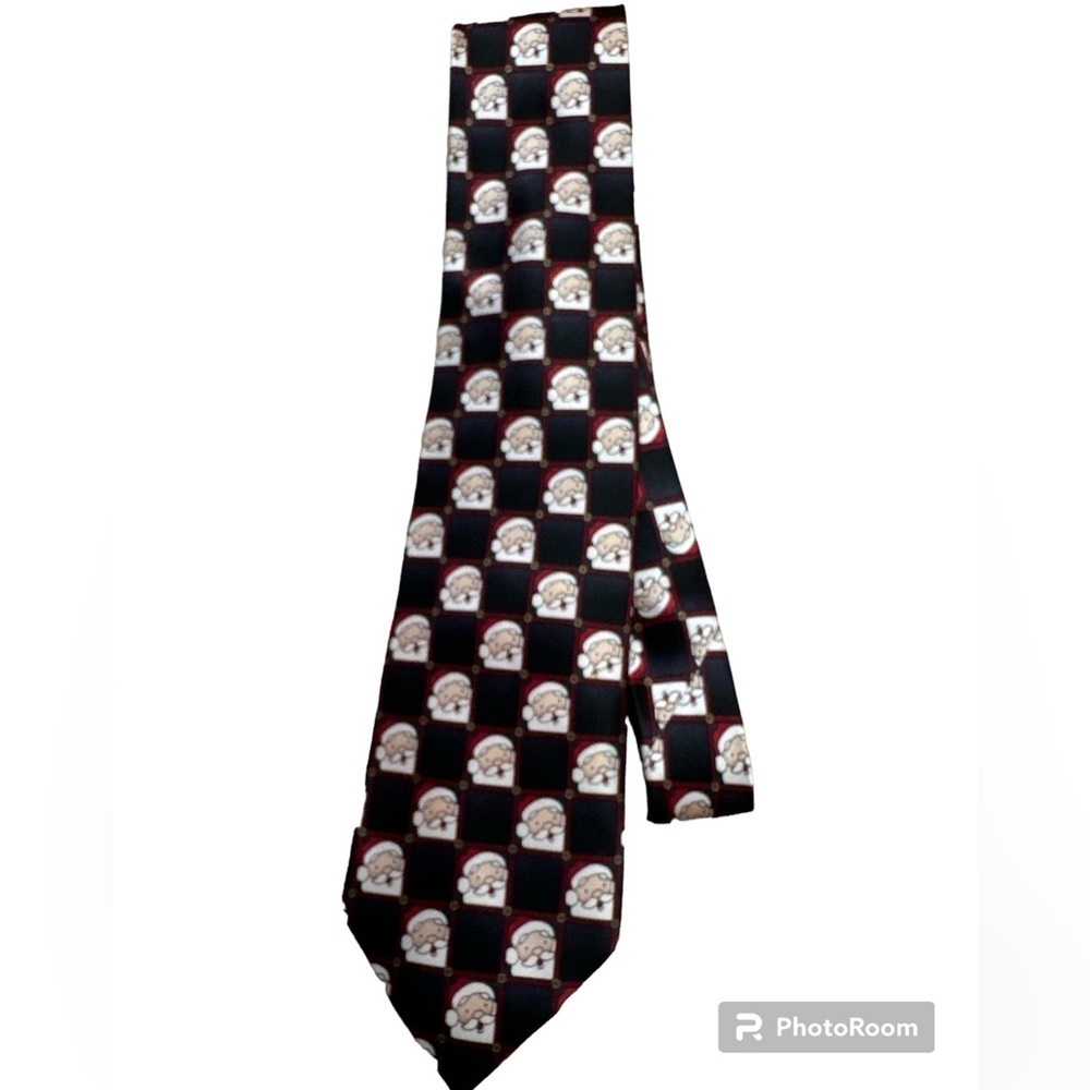 MMG Holiday Traditions Hallmark Santa in Black Squares Silk Christmas Tie